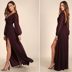 LULU's Sexy Elegant Long Sleeve Romantic Flowy Bridesmaid Wedding Formal Gown